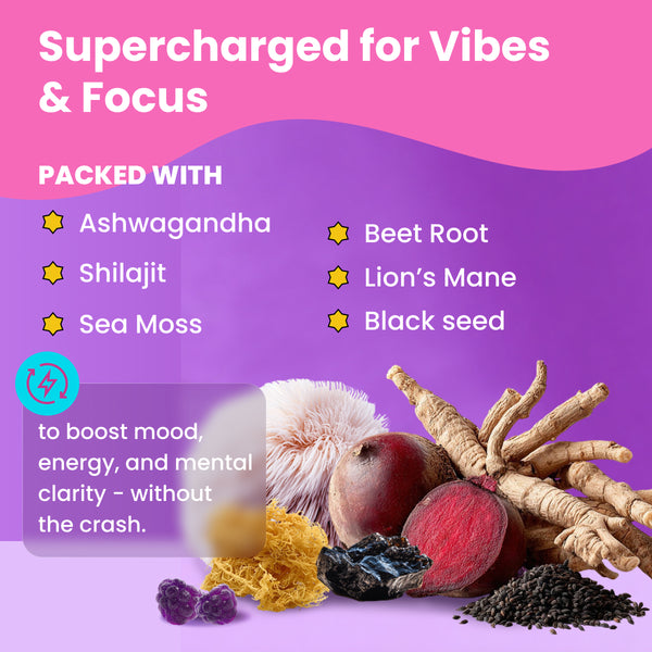 Barely Halal Gummies - Ashwagandha, Shilajit, Sea Moss, Lion's Mane, Black Seed - Halal Certified, Vegan, Mood &Focus Support - 60 Gummies