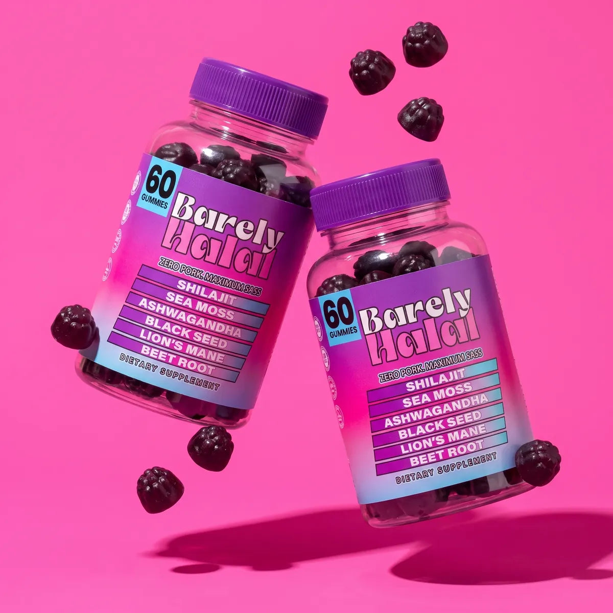 Two bottles of Barely Halal gummies